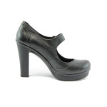 Дамски обувки черни на висок ток естествена кожа АК 2062KP
