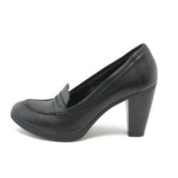 Дамски обувки на висок ток естествена кожа черни ГО 4403KP