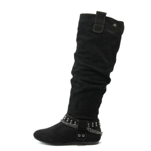 Черни дамски ботуши равни ПБ 10510 черенKP