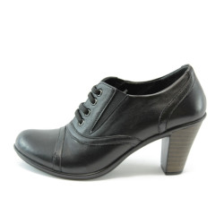 Дамски обувки с връзки естествена кожа черни МИ702ЧKP