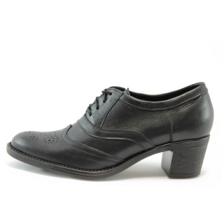 Дамски обувки черни на среден ток с връзки ГО 0301черенKP