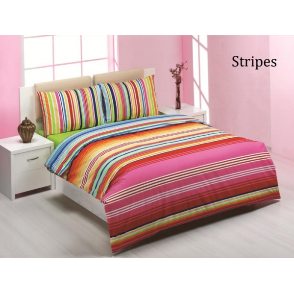 Памучен спален комплект със завивка Stripes - Ранфорс