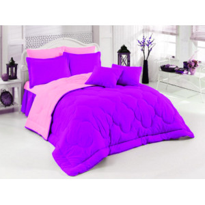 Памучно шалте с две лица в лилави и розови тонове