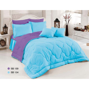 Памучно шалте с две лица в светло синьо и лилаво