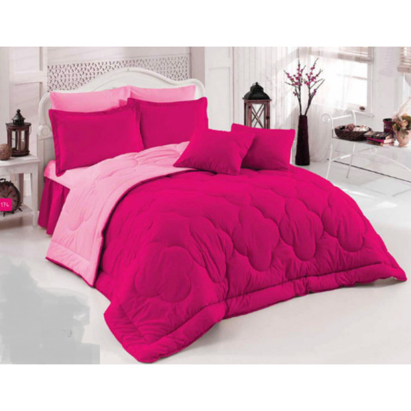 Двулицев спален комплект с олекотена завивка - Розов