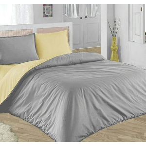 Двулицево шалте 100% памук (светло жълто/сиво)