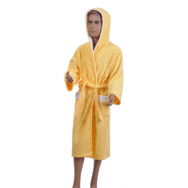 Жълт детски халат за баня от 100% памук  