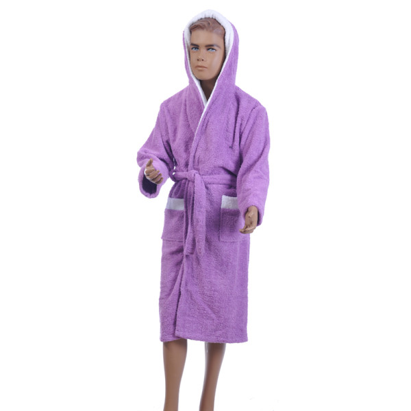 Лилав детски халат за баня от 100% памук  