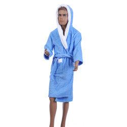 Син детски халат за баня от 100% памук  