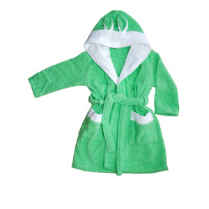 Зелен бебешки халат за баня памучен  Зелен бебешки халат за баня памучен