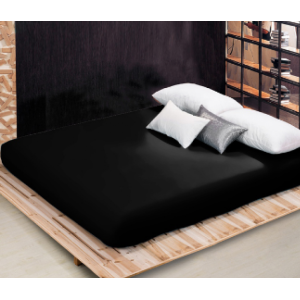 Черен чаршаф с ластик от памучен сатен  