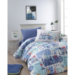 Памучен юношески спален комплект - Лято Син