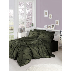 Луксозен спален комплект от памучен сатен - Калисто Тъмно зелен