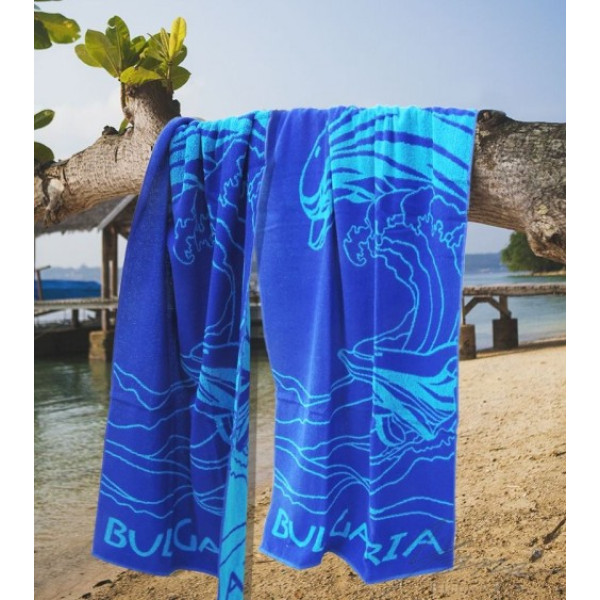 100% памучна кърпа за плаж -  DOLPHIN BLUE