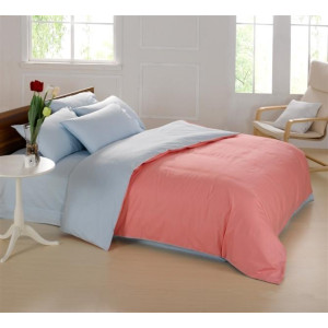 Двулицев спален комплект от 100% памук - salmon / light blue