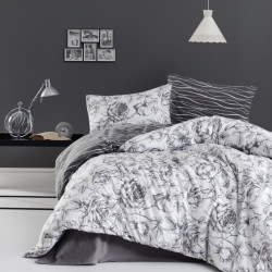 Спално бельо Лукс Рози - 100% памук, сиво