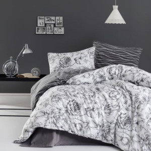 Спално бельо Лукс Рози - 100% памук, сиво