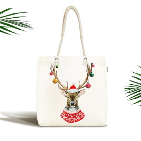 Чанта с коледен десен - CHRISTMAS DEER white