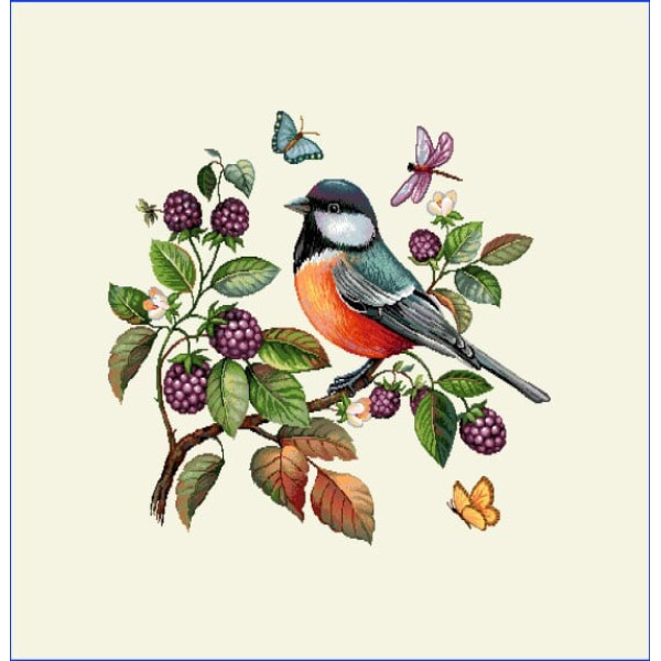 Декоративна калъфка за възглавница - Малинова клонка с птиче