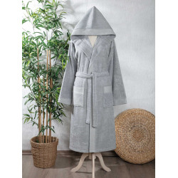 Едноцветен халат 100% Памук - Сив