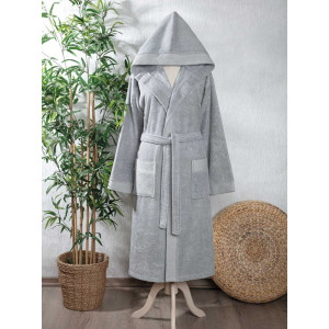 Едноцветен халат 100% Памук - Сив