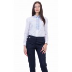 Дамски комплект от бяла риза и син панталон