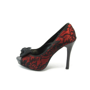 Дамски обувки на ток КП 0871 червено-черниKP