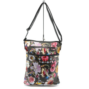 Черна дамска чанта СБ 1022 черна на цветяKP