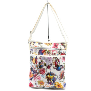 Бяла дамска чанта СБ 1022 бяла на цветяKP