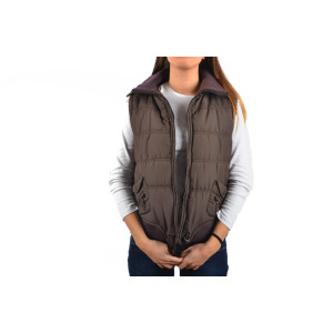 Дамски елек с качулка кафяв ДД 0821KPS