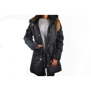 Дамско дълго яке черно ДД 6832KPS