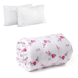 Комплект памучна олекотена завивка с възглавници - Рози
