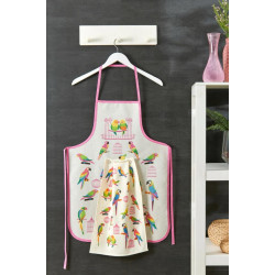 Комплект кухненска престилка и кърпа Папагали