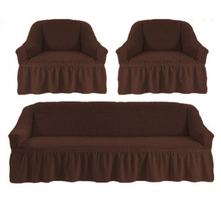 Еластичен калъф за фотьойл и диван в кафяво 3-1-1 
