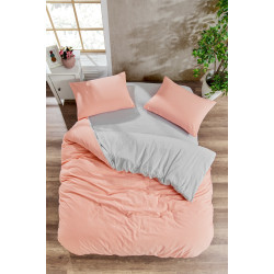 Единичен спален комплект Ранфорс - Праскова и Сиво 