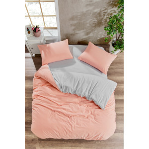 Двоен спален комплект Ранфорс - Праскова и Сиво  Двоен спален комплект Ранфорс - Праскова и Сиво