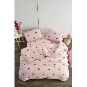 Двоен спален комплект със сърца в розово Двоен спален комплект със сърца в розово