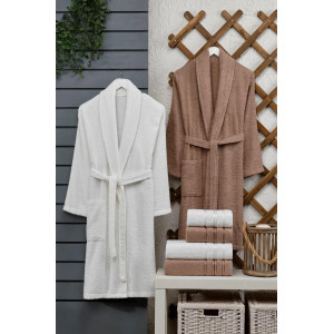 Сет халати с 4 бр. кърпи - Крем и Капучино Сет халати с 4 бр. кърпи - Крем и Капучино