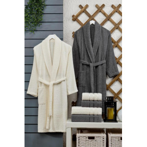 Сет халати с 4 бр. кърпи - Крем и Графит Сет халати с 4 бр. кърпи - Крем и Графит