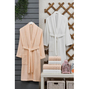 Сет халати с 4 бр. кърпи - Крем и Праскова Сет халати с 4 бр. кърпи - Крем и Праскова