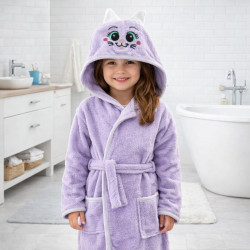 Детски халат с коте - Лилаво