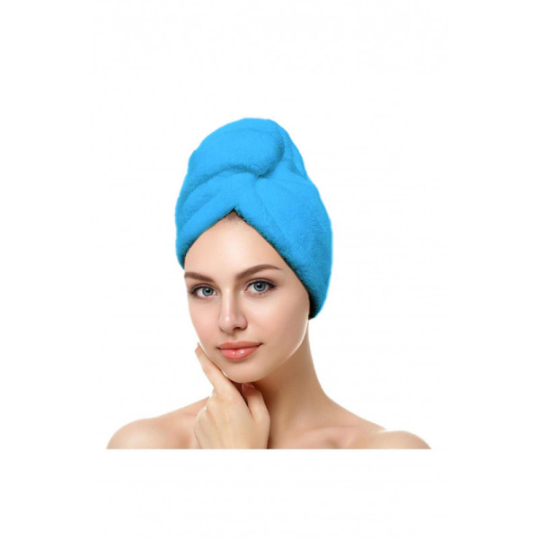 Синя кърпа за глава с копче - 100% Памук