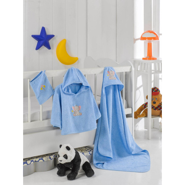 Бебешки хавлиен комплект за баня в синьо