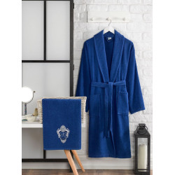Памучен комплект за баня халат с кърпа Rich blue