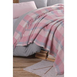 Розово плетено одеяло Каре 150х200 см. - Памук