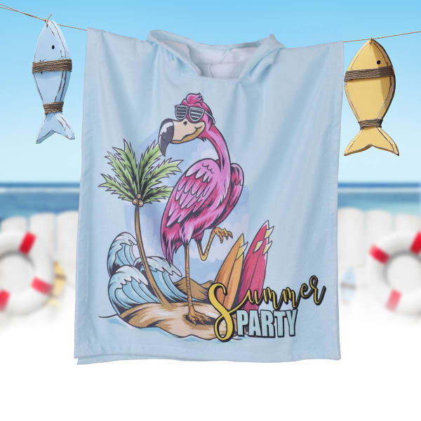Детско пончо за плаж L - Фламинго парти