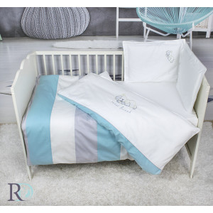 Бебешки спален комплект Сладък приятел - аква, сиво, бяло