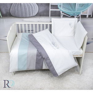 Бебешки спален комплект Сладък приятел - сиво, аква, бяло