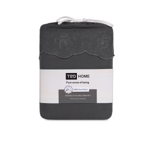 Спален комплект от памучен сатен - Сиво с дантела Спален комплект от памучен сатен - Сиво с дантела