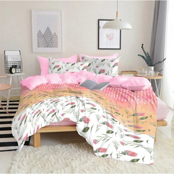 Единичен спален комплект Розови цветя - Ранфорс 